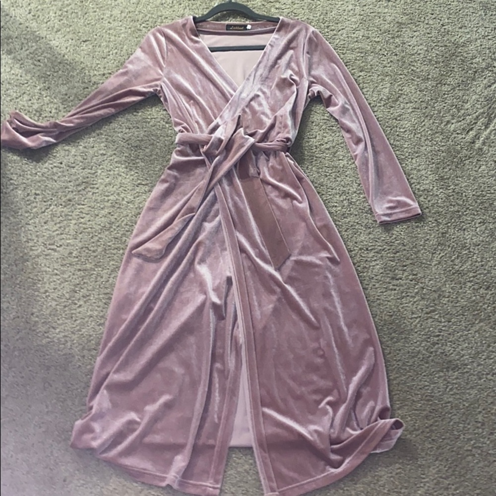 Blush velvet wrap dress